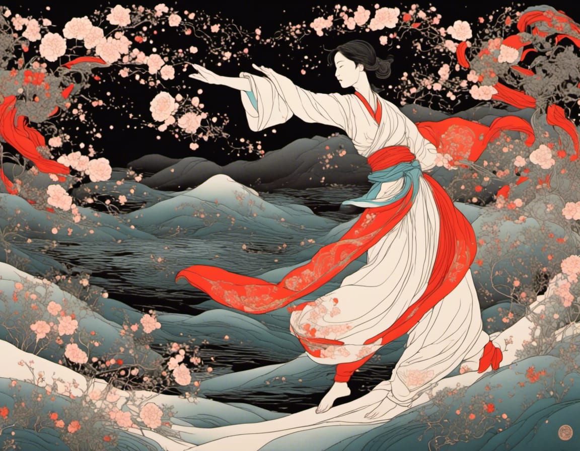 Woman Practicing Tai Chi in Palekh Style