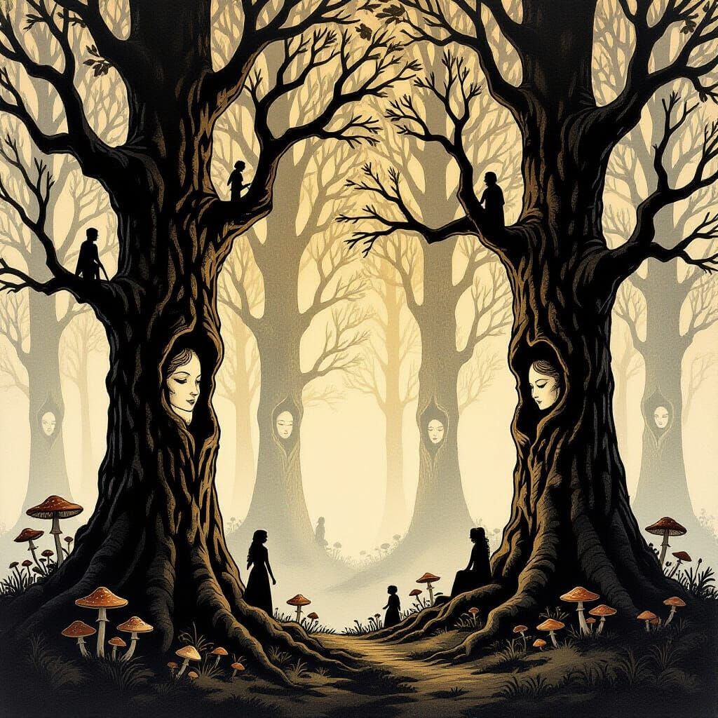 Enchanted Forest: Pen and Ink Arthur Rackham Style