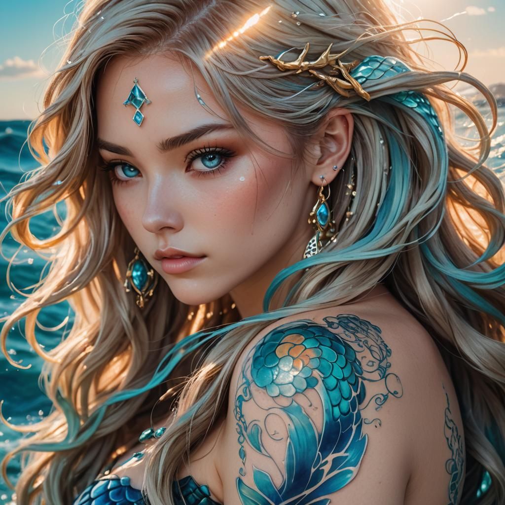 Ocean Goddess Anime Portrait in Cel-Shaded Style