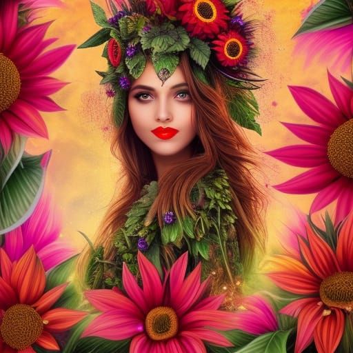 Floral Goddess Portrait in Detailed Matte Painting