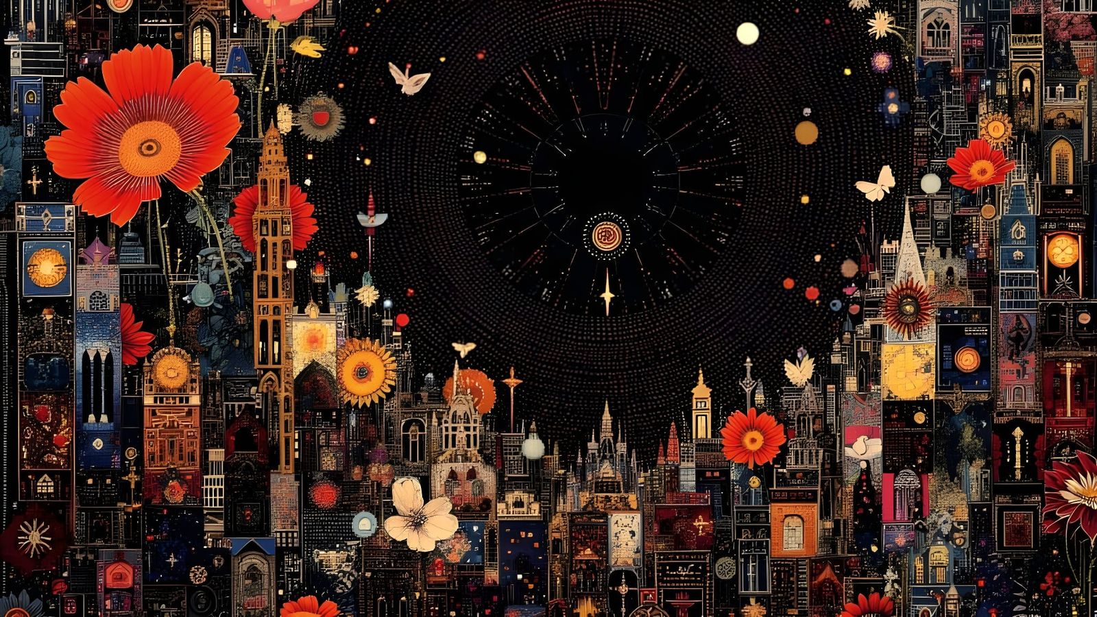 Op-Art Cityscape with Kaleidoscopic Recursion