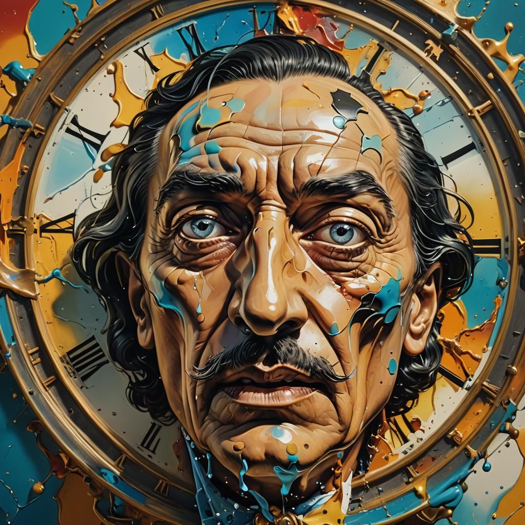 Surreal Dali-esque Face with Clock Background
