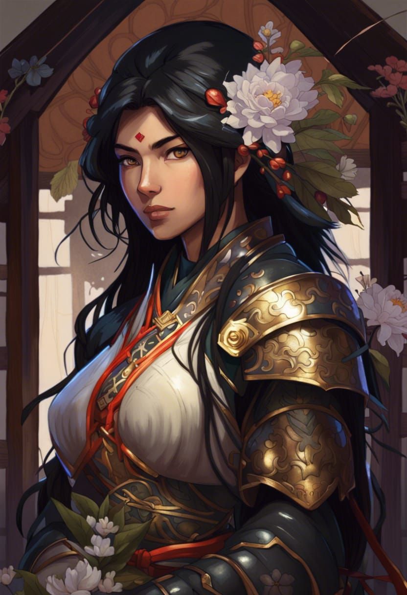 Shinto Priestess in Japanese Armor Portrait