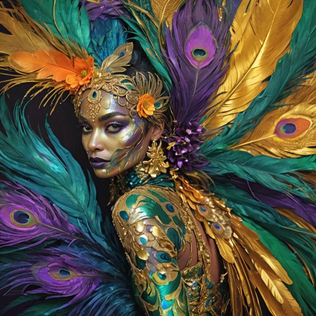 Abstract Expressionist Woman with Gold Skin