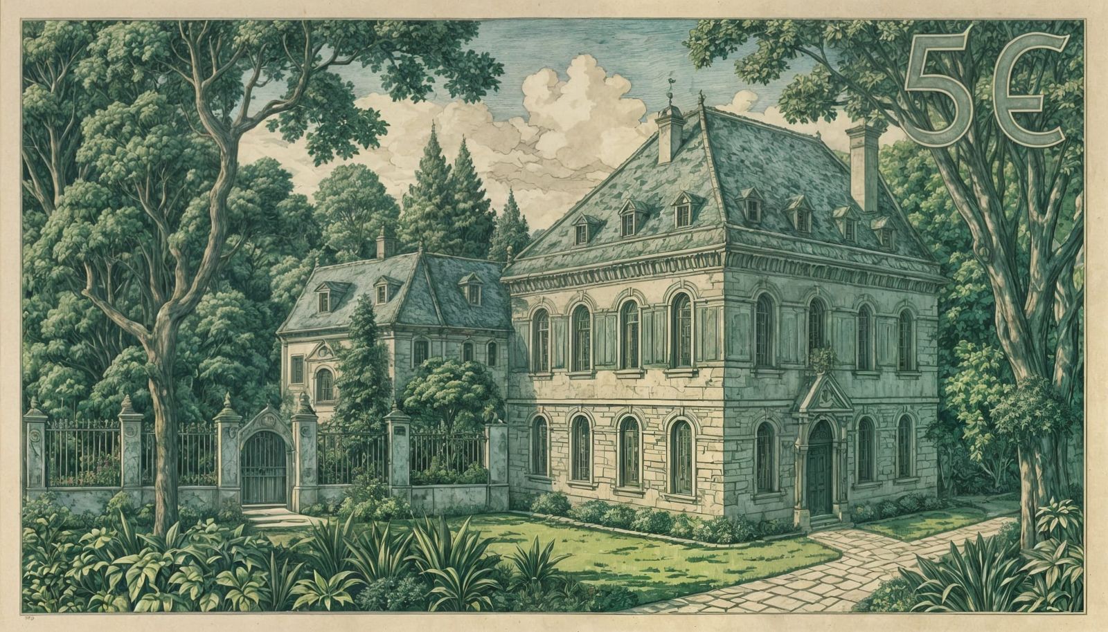 Banknote Design: Classical Building in Dürer Style