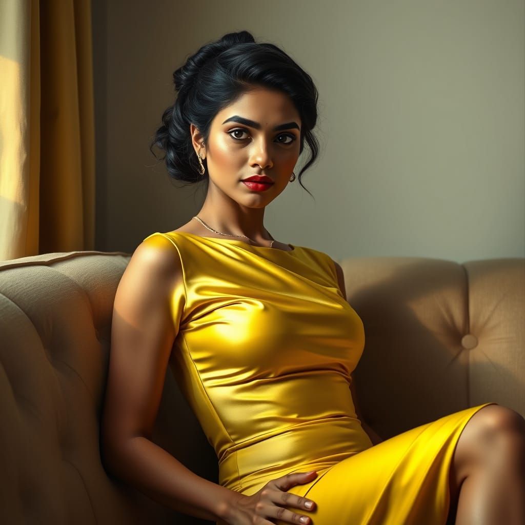 Beautiful Indian Woman in Yellow Pencil Skirt