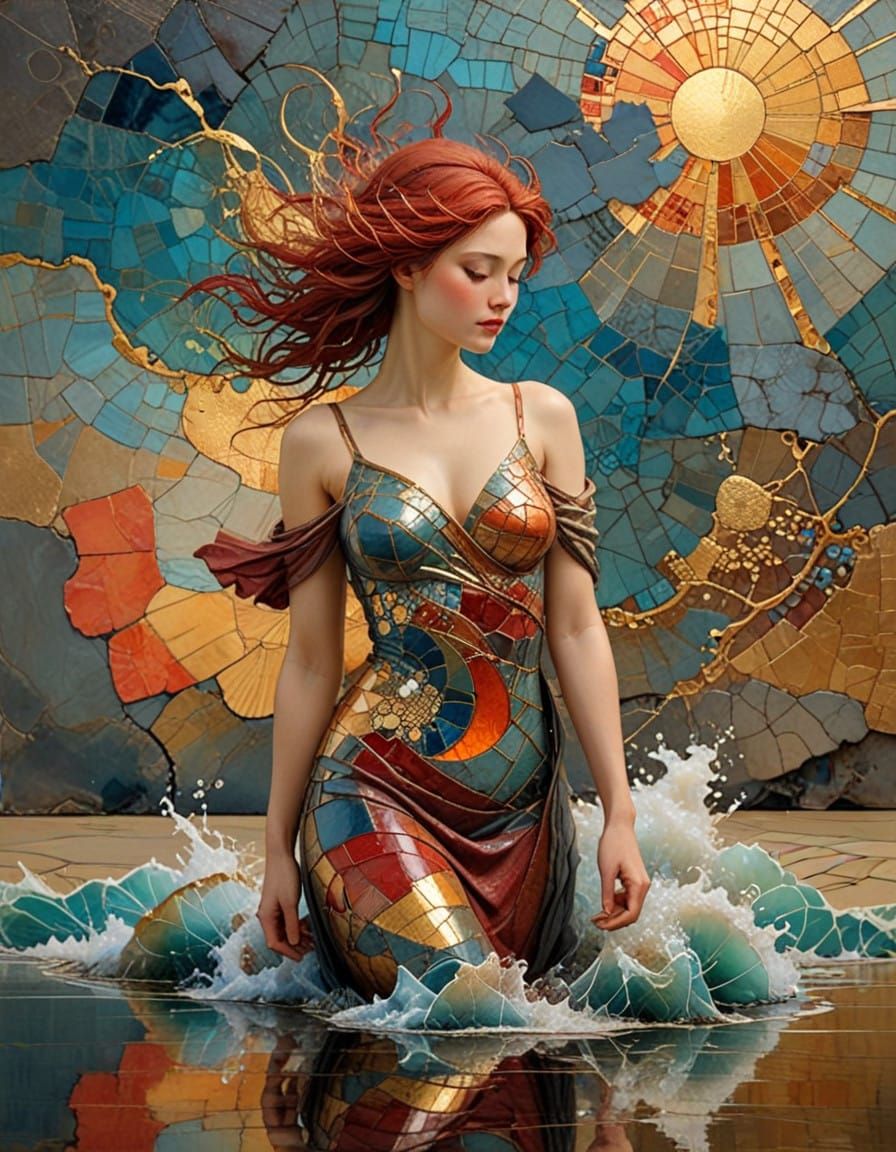 Impasto Ocean Sunset in Vibrant Earthy Hues