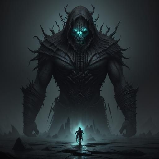 Cursed Giant with Glowing Runes: Dark Fantasy Art
