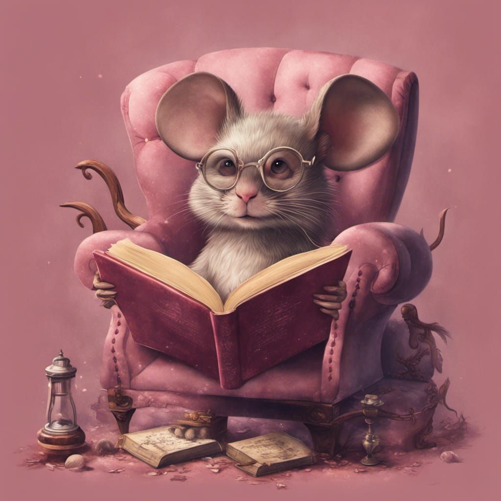 Mouse Reading a Book in Cozy Armchair