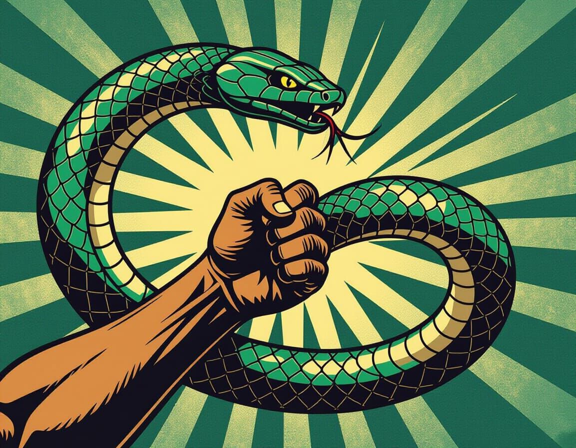 Graphic Flag of Hand Grasping Serpent