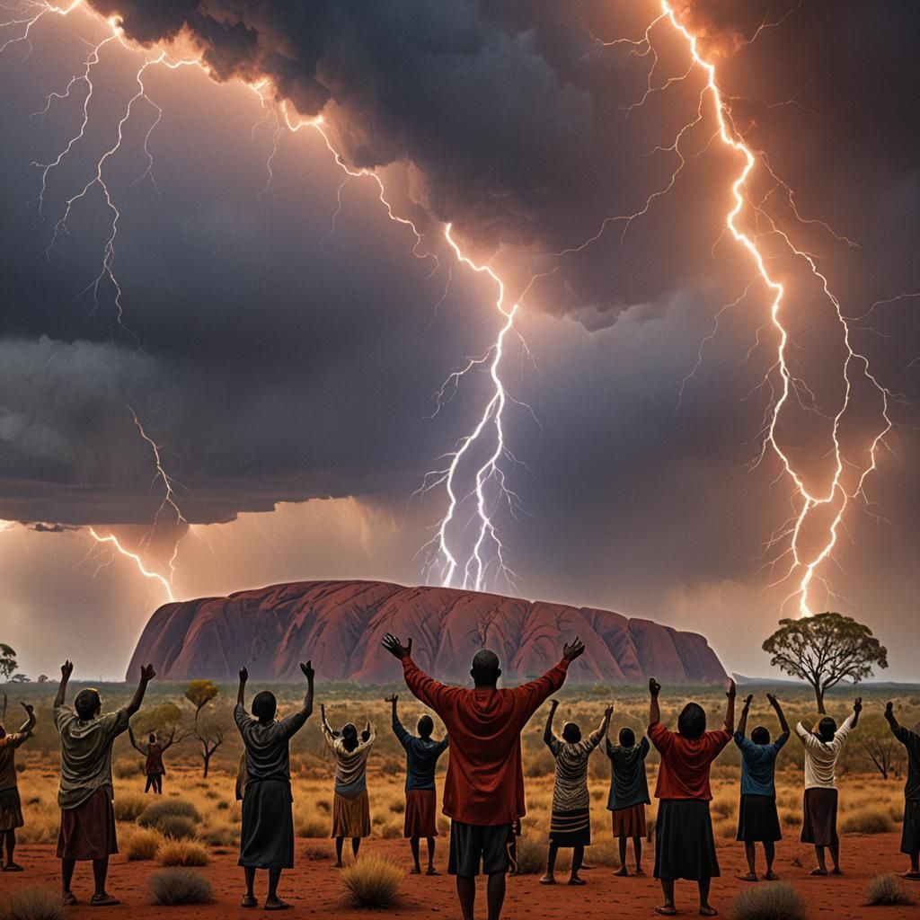 Indigenous Australians Praying at Uluru: Matte Painting