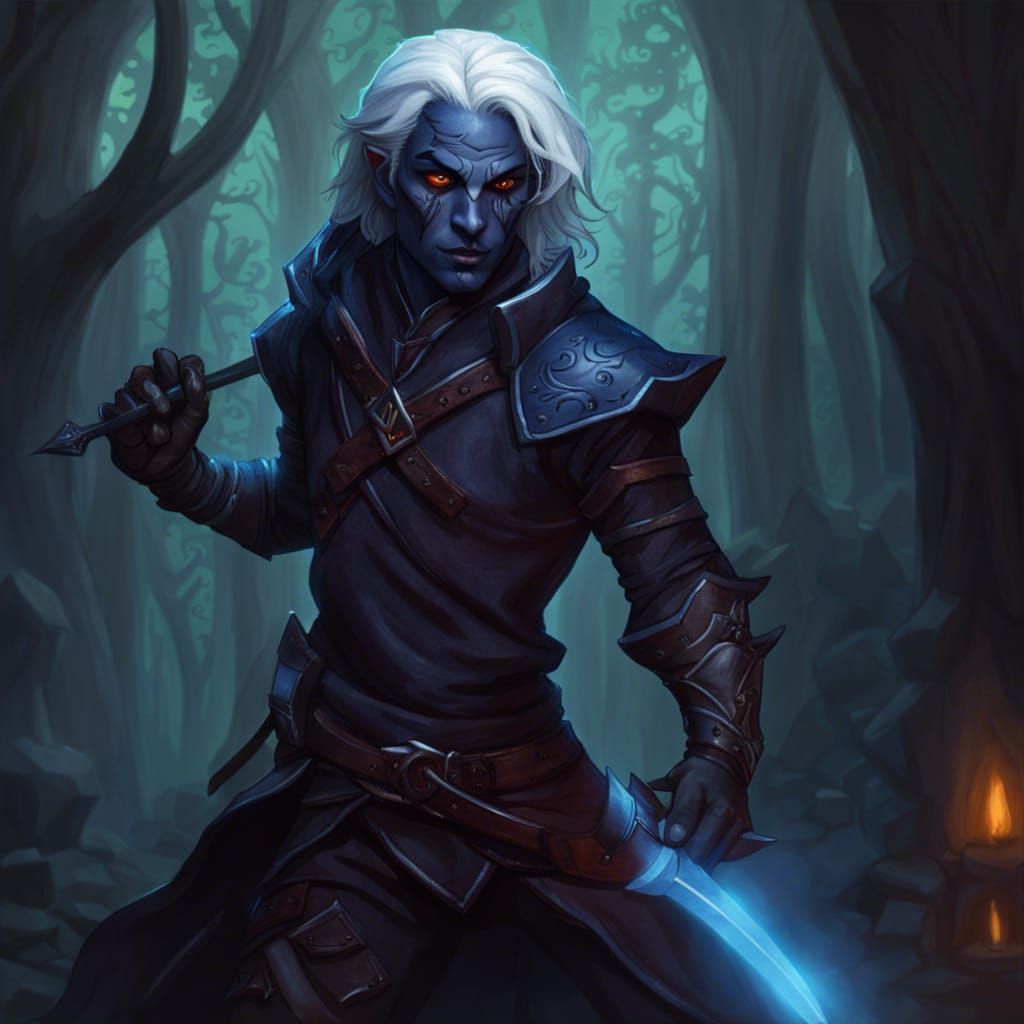 Attractive Drow Rogue with Rapier in Detailed Matte Painting