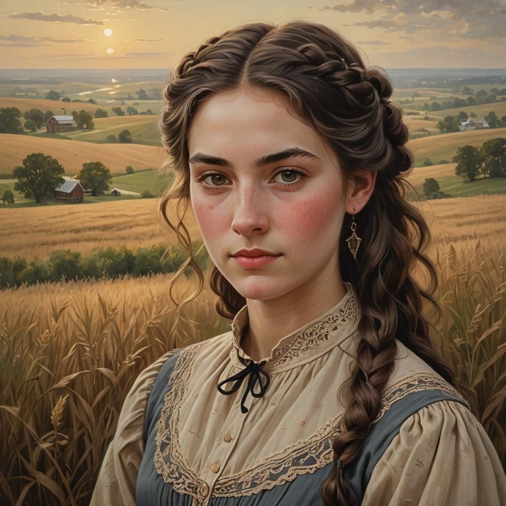 American Realism Portrait: Iowa Woman in Prairie Dress