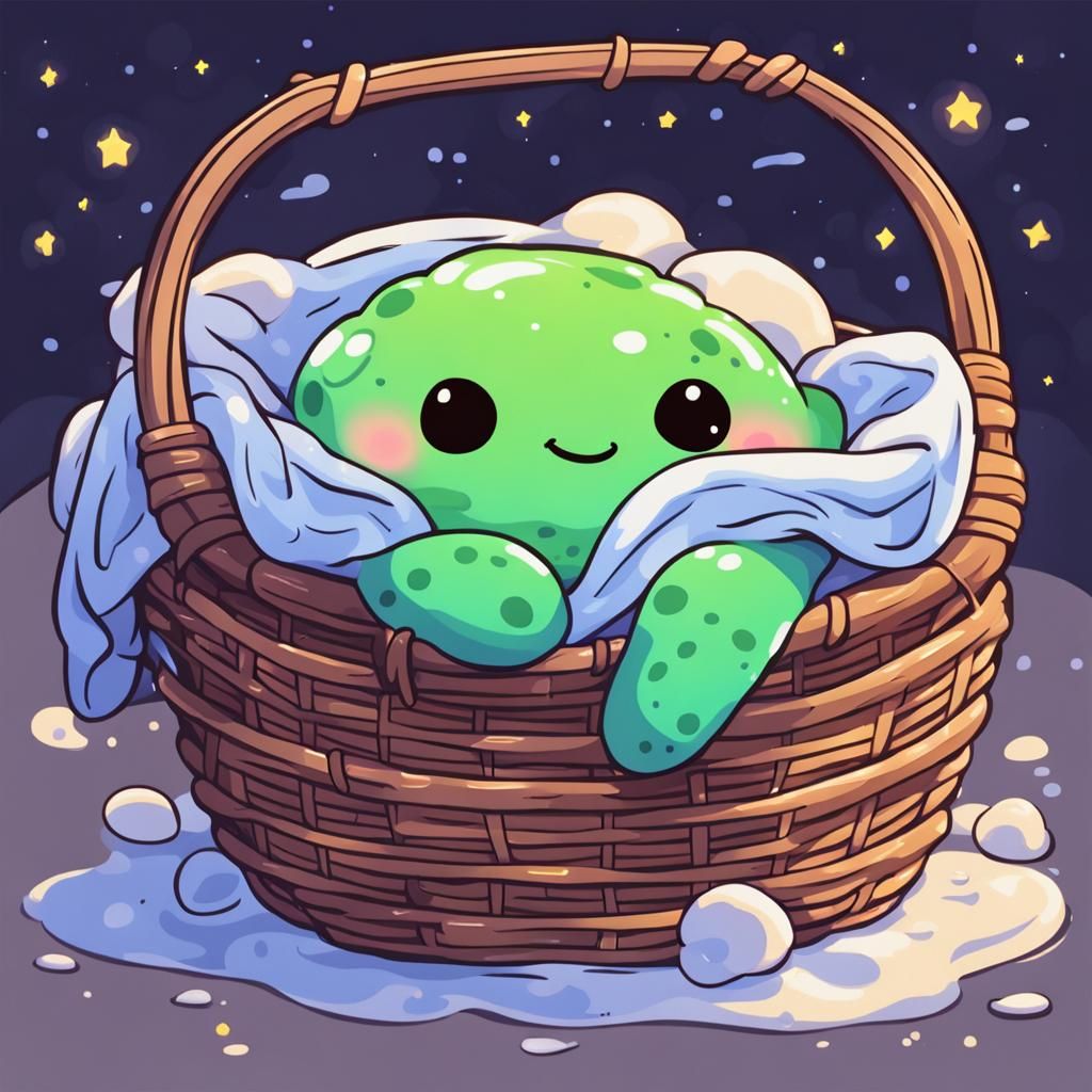 Slime Blob Asleep in Laundry: Anime Style