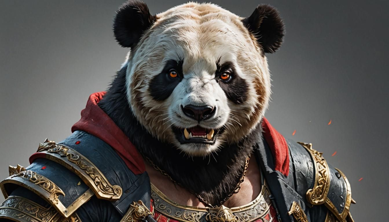 Fierce Panda Warrior Portrait in Hyper-Realistic Style