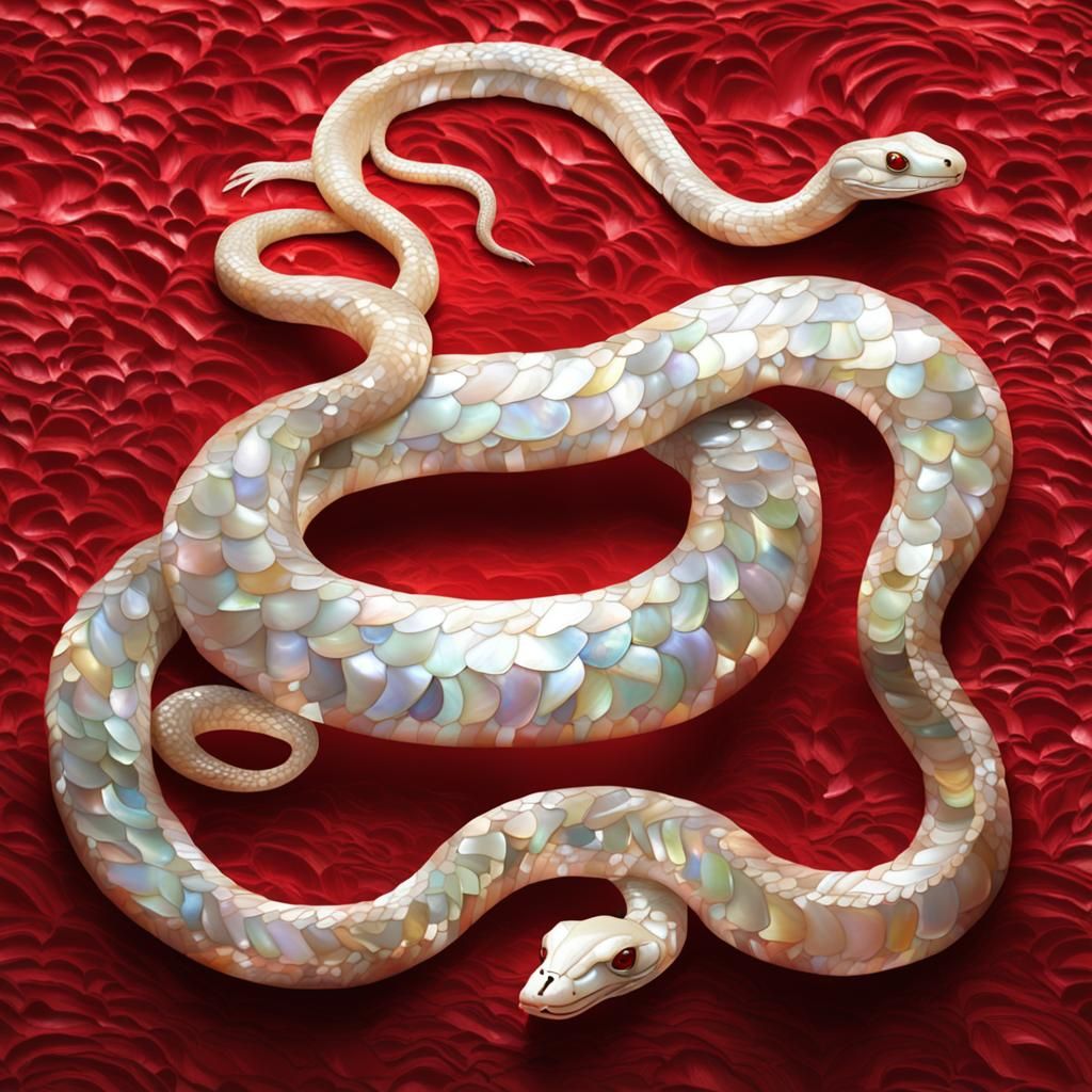 Mother of Pearl Snake on Red Cushion