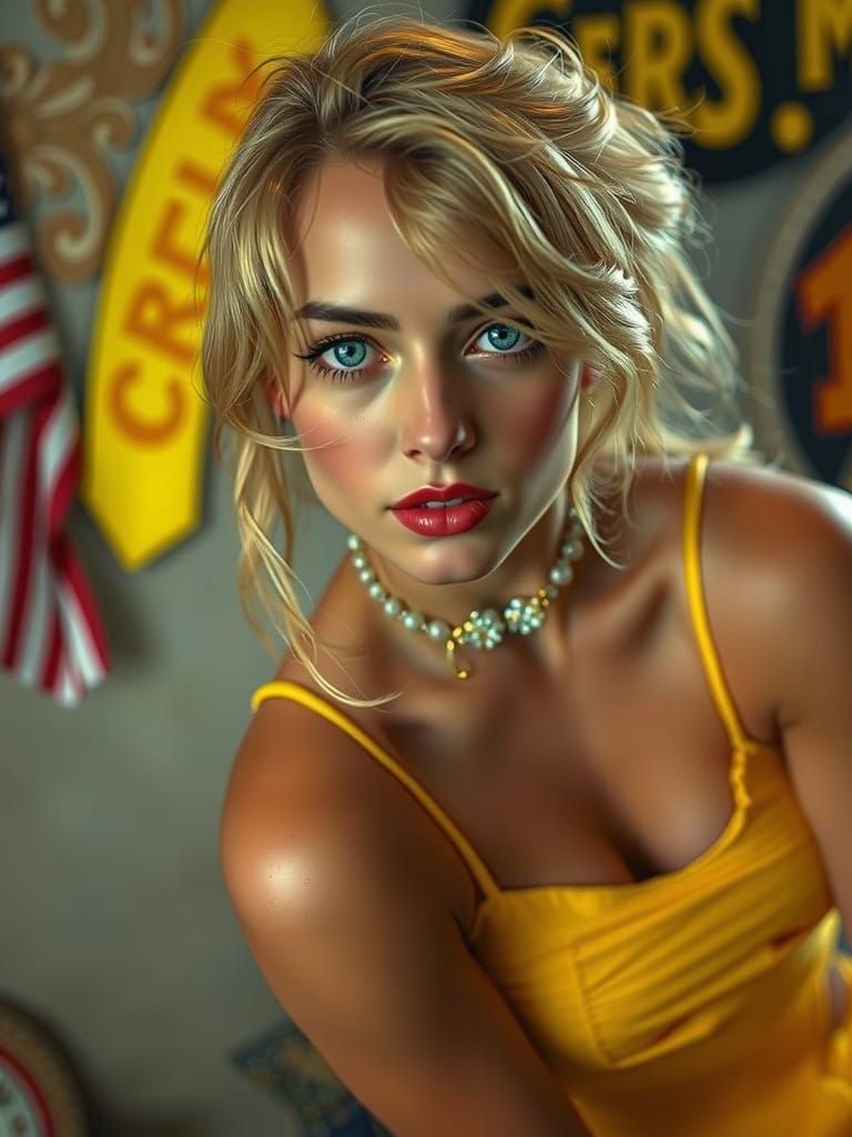 Glamorous Pinup Girl in Vintage Yellow Dress