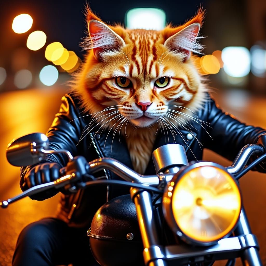 Orange Tomcat Biker Rides Harley: Punk Photography