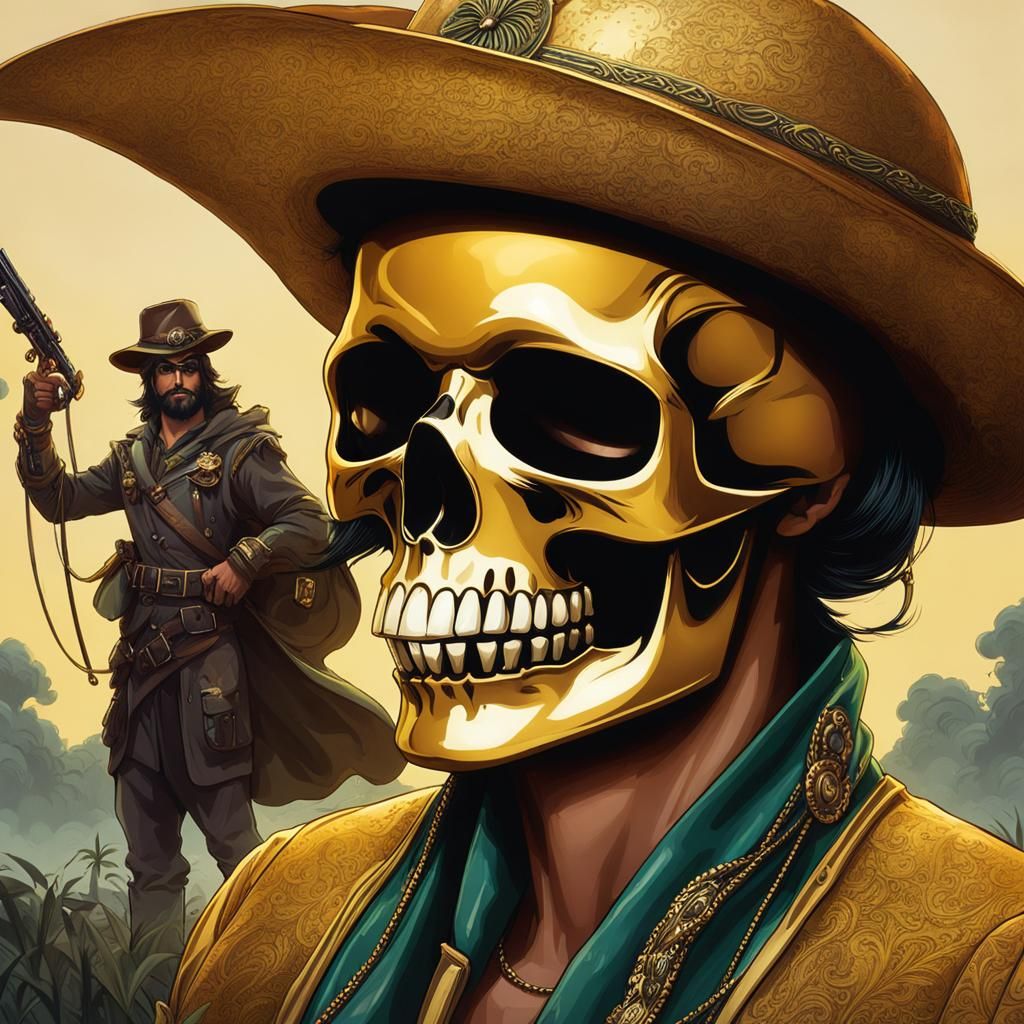 Skull with Golden Hat Holding Gomu Gomu Fruit