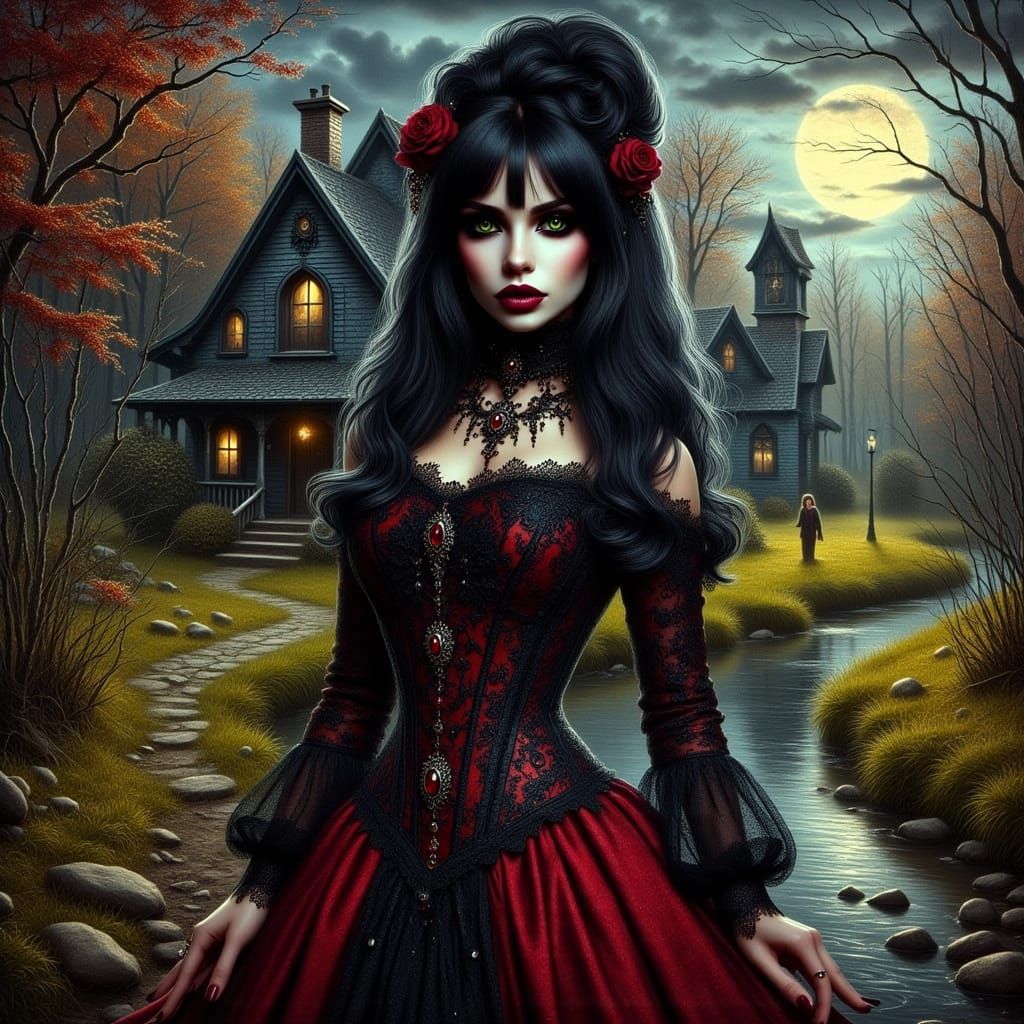 Beautiful Gothic Witch in Autumn Impasto Painting