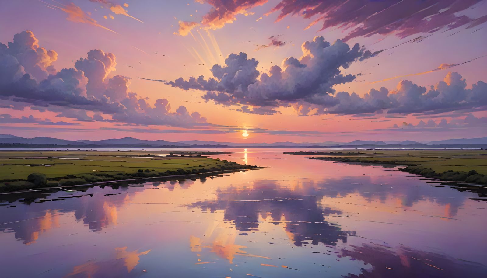 River Estuary Reflecting Pink and Purple Sunset