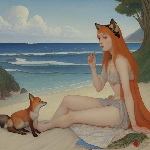 Foxes by the Sea: Classic Illustration Style