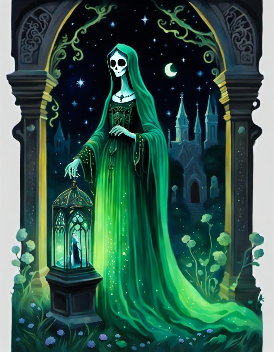 Gothic Gouache: Ghost Goddess Gioconda in Galaxy Gondola