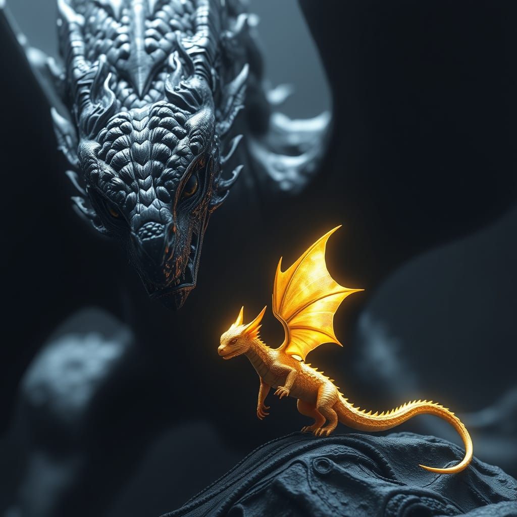 Majestic Black Dragon Dominates Shining Golden Companion in ...