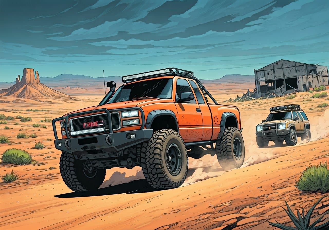 Dynamic Desert Duel in Comic Book Art Style