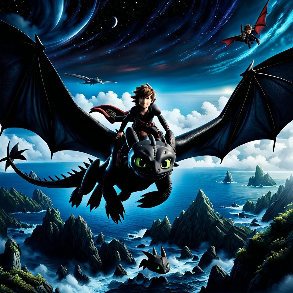 Toothless Night Flight: Anime-Inspired Movie Poster