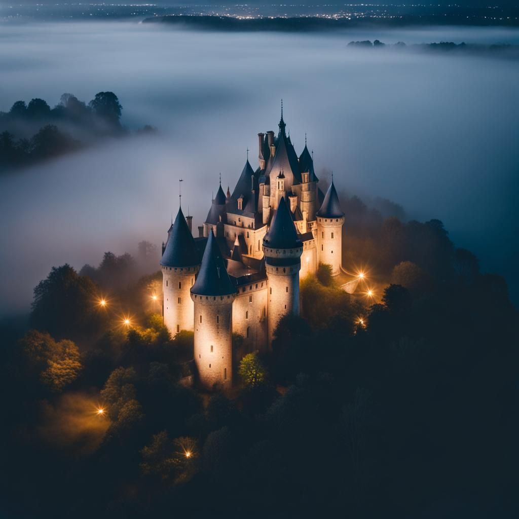 French Renaissance Castle by Loire at Night