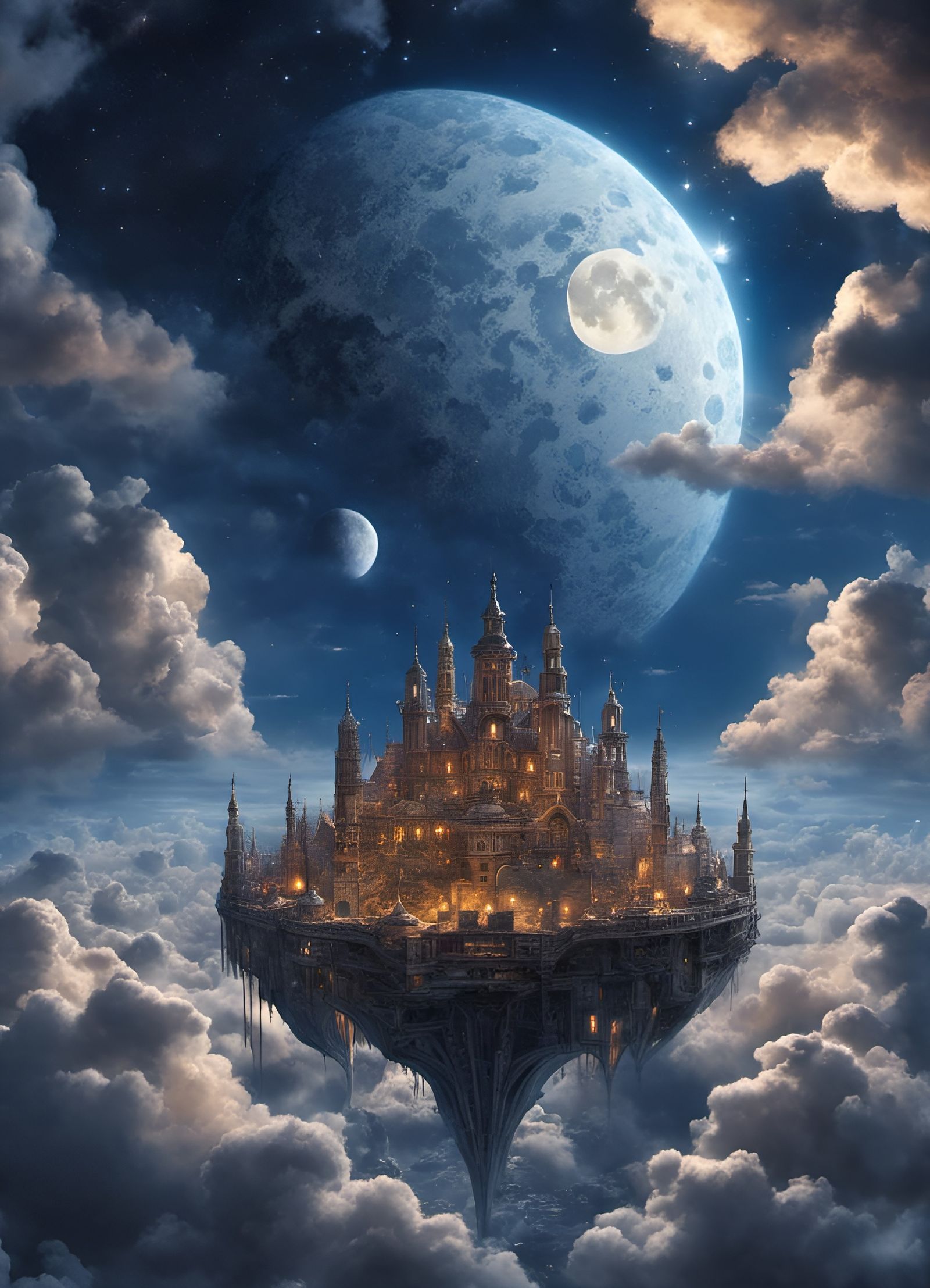 Dreamlike Floating City in a Volumetric Sky