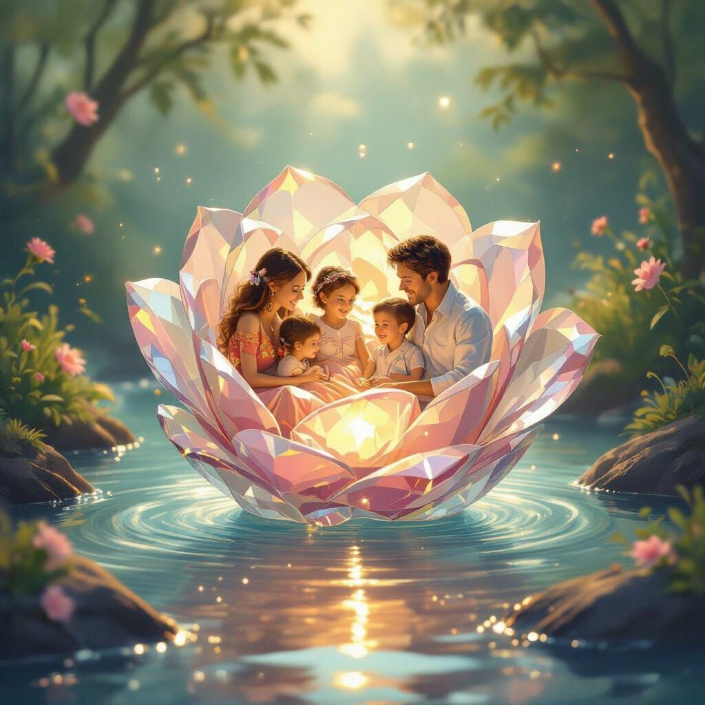 Crystal Rose with Happy Family, Dreamy Art