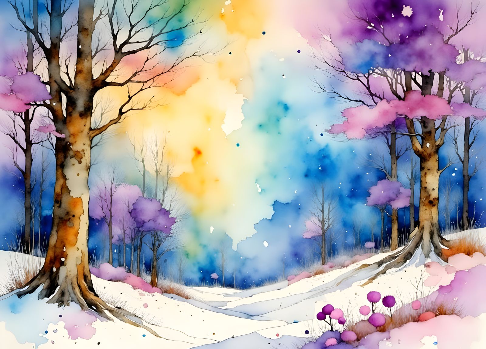 Pastel Winter Landscape in Art Deco Style