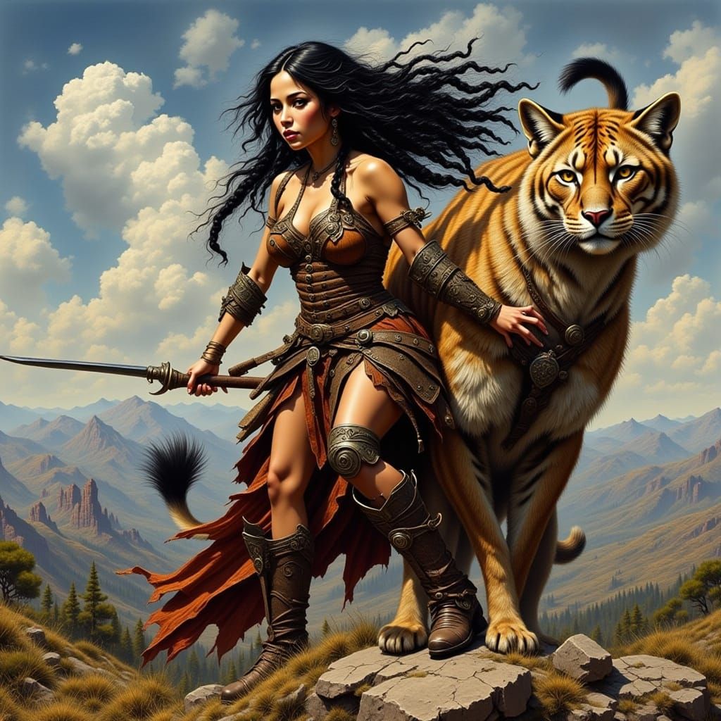 Latina Warrior Huntress with Mountain Lion