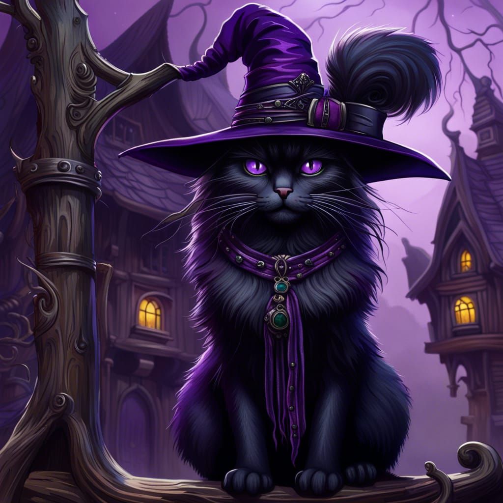 Detailed Cat Witch with Gothic Collar
