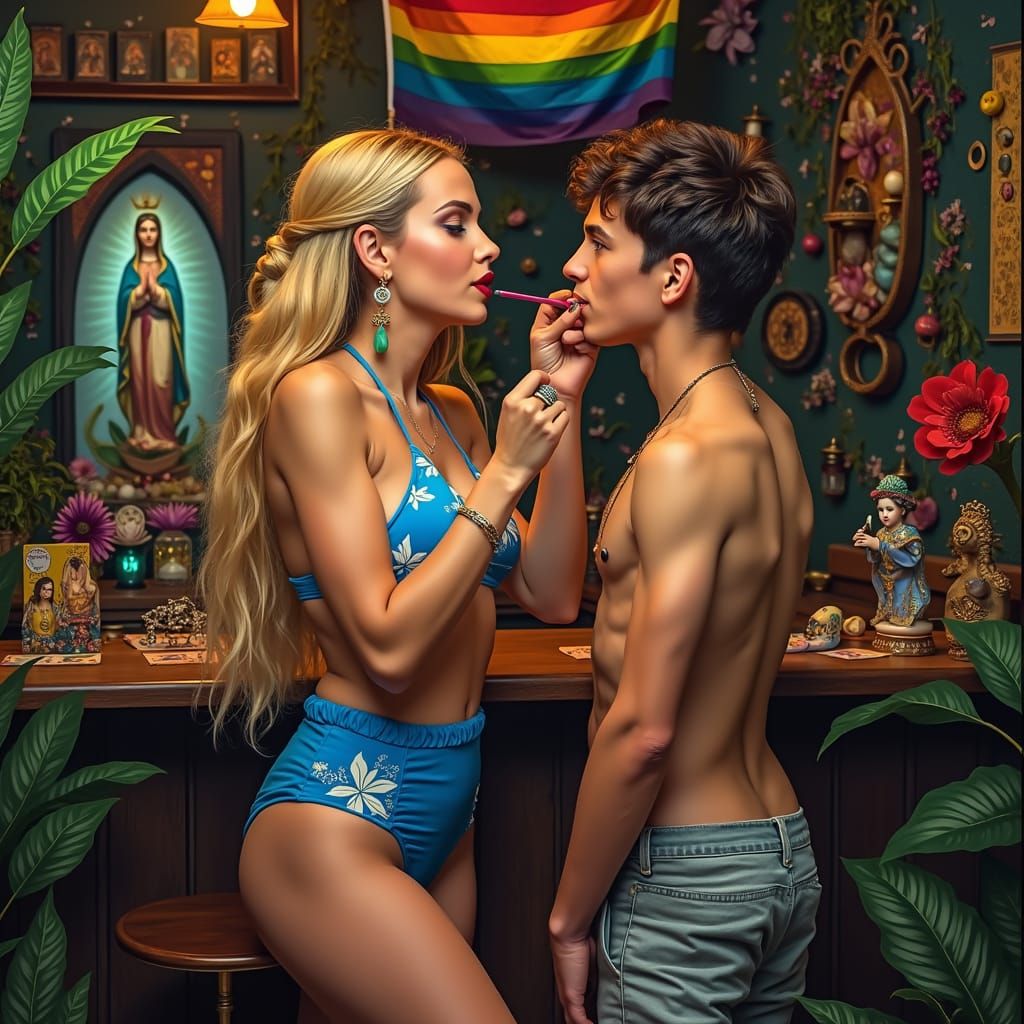 Sultry Bohemian Goddess Applies Vibrant Lipstick in Enchante...