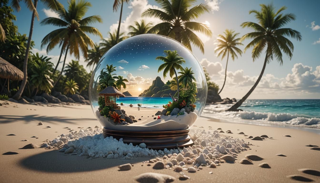Snow Globe on Tropical Beach: Fantasy Concept Art