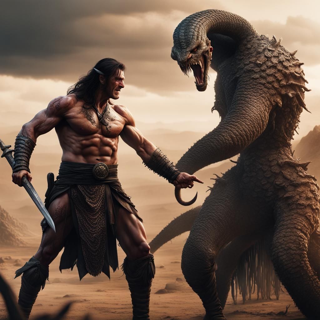 Final clash between Conan and Snake Man.