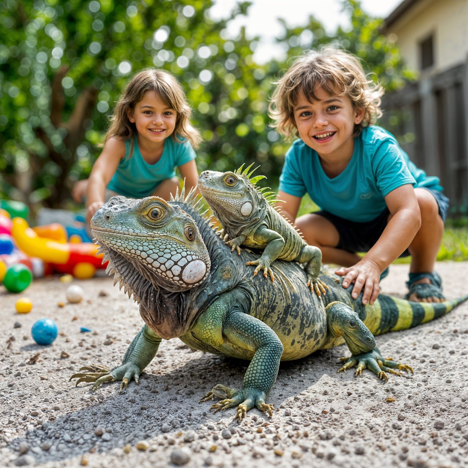 Two Iguanas as Beloved Backyard Pets