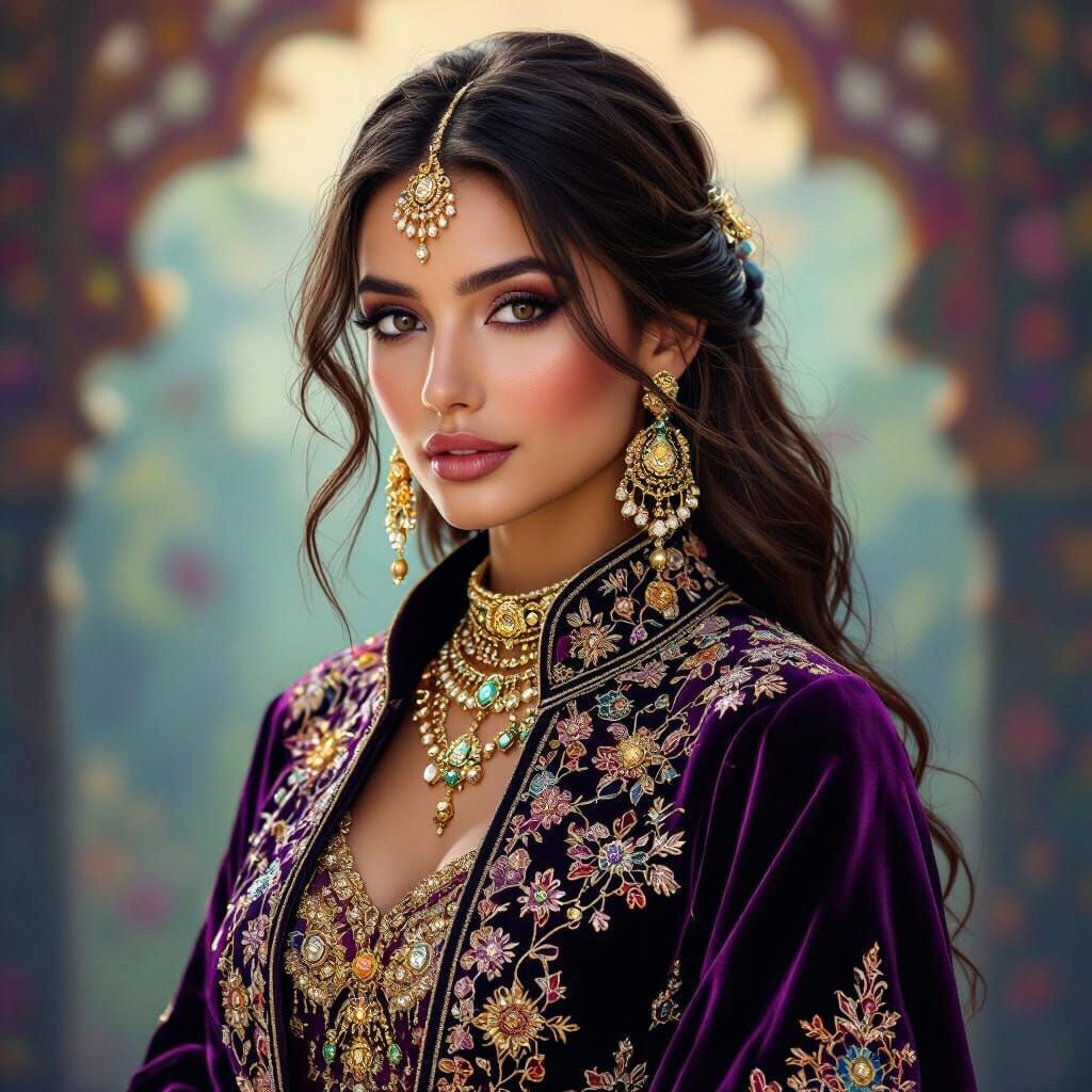 Regal Purple Velvet Karakou Jacket with Gold Embroidery