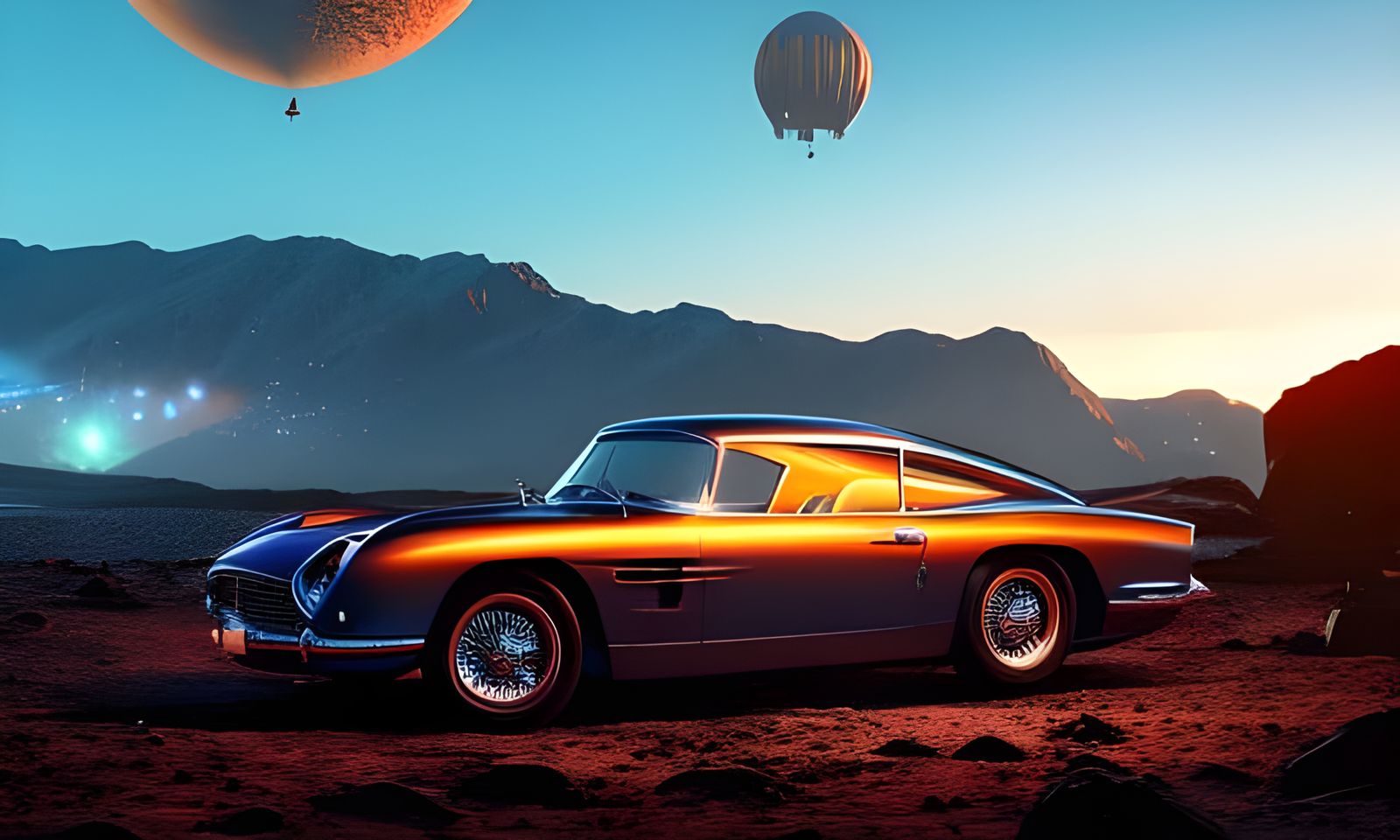 Aston Martin DB5 on Beach, Astral Illustration