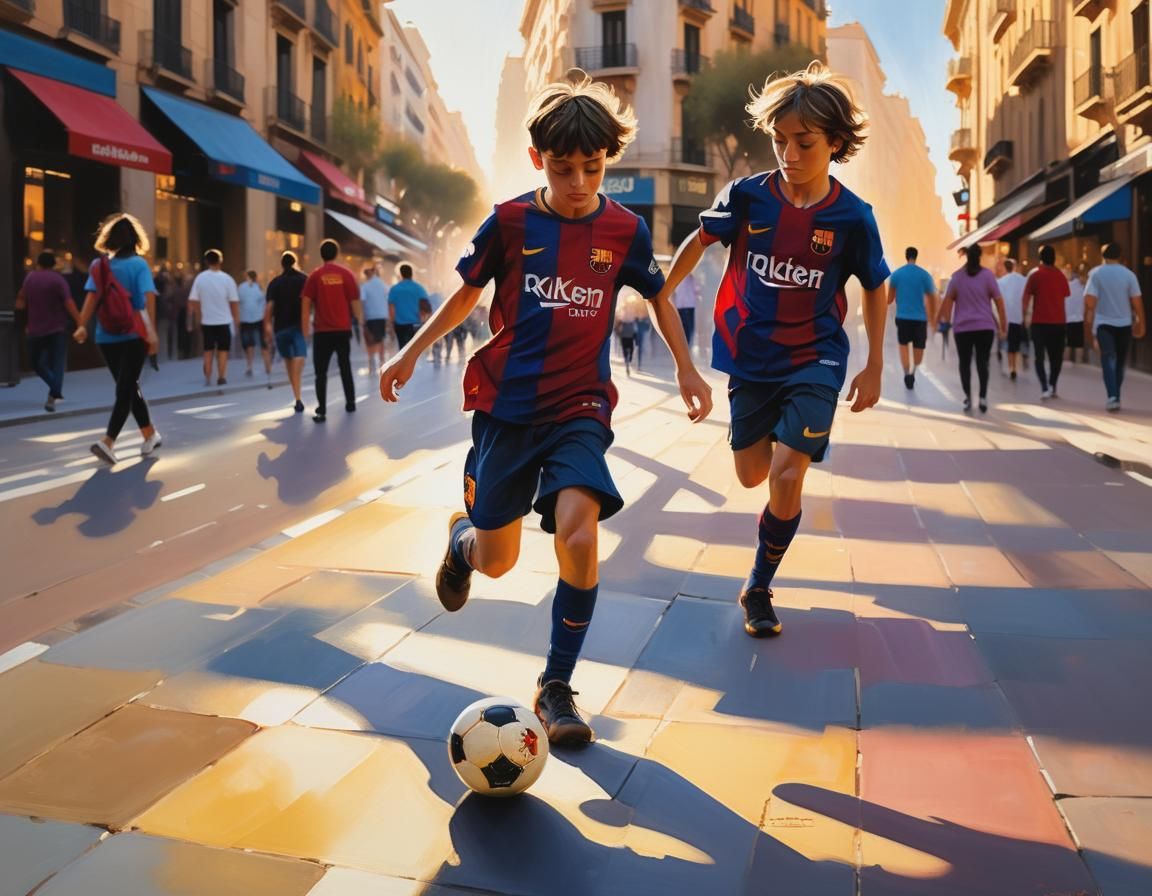 Boy in Barcelona Shirt Painting, Golden Hour