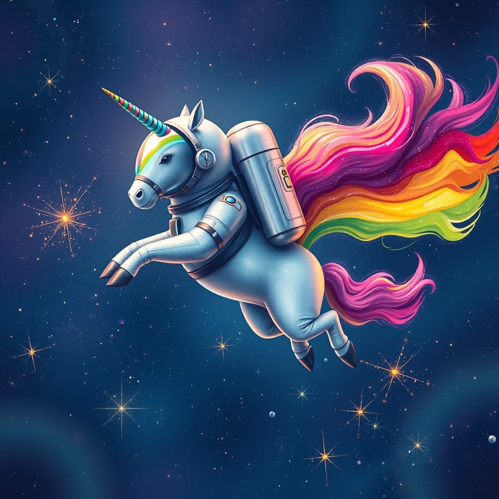 Cosmic Unicorn Astronaut in a Whimsical Space Odyssey