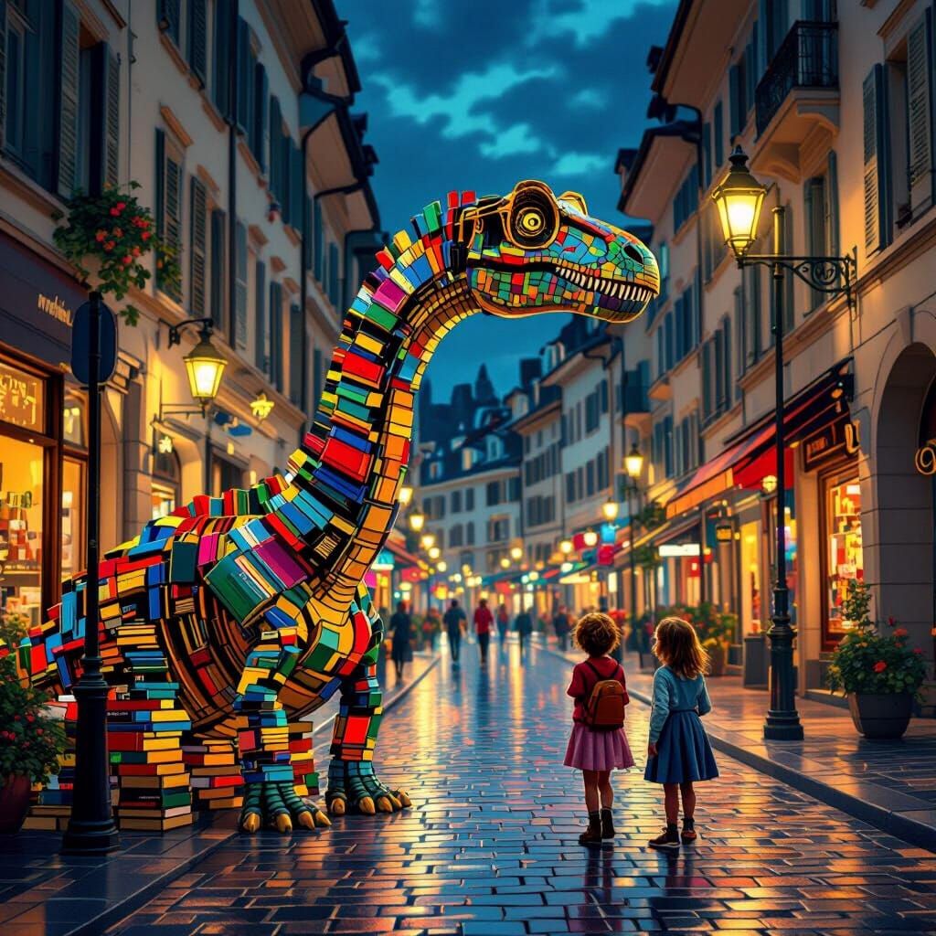 Book-Bodied Diplodocus in Geneva Street Scene