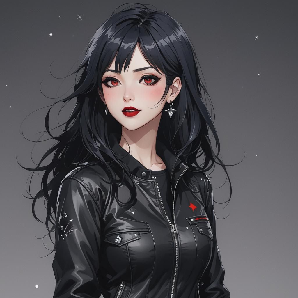 Goth Anime Girl with Piercing Eyes in Manga Style