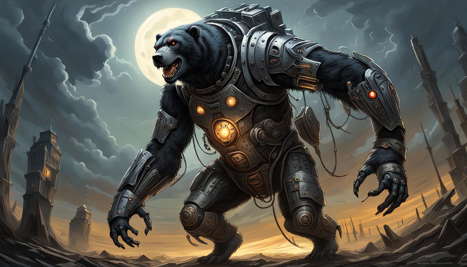 Evil Cyborg Sun Bear in Gothic Horror Style