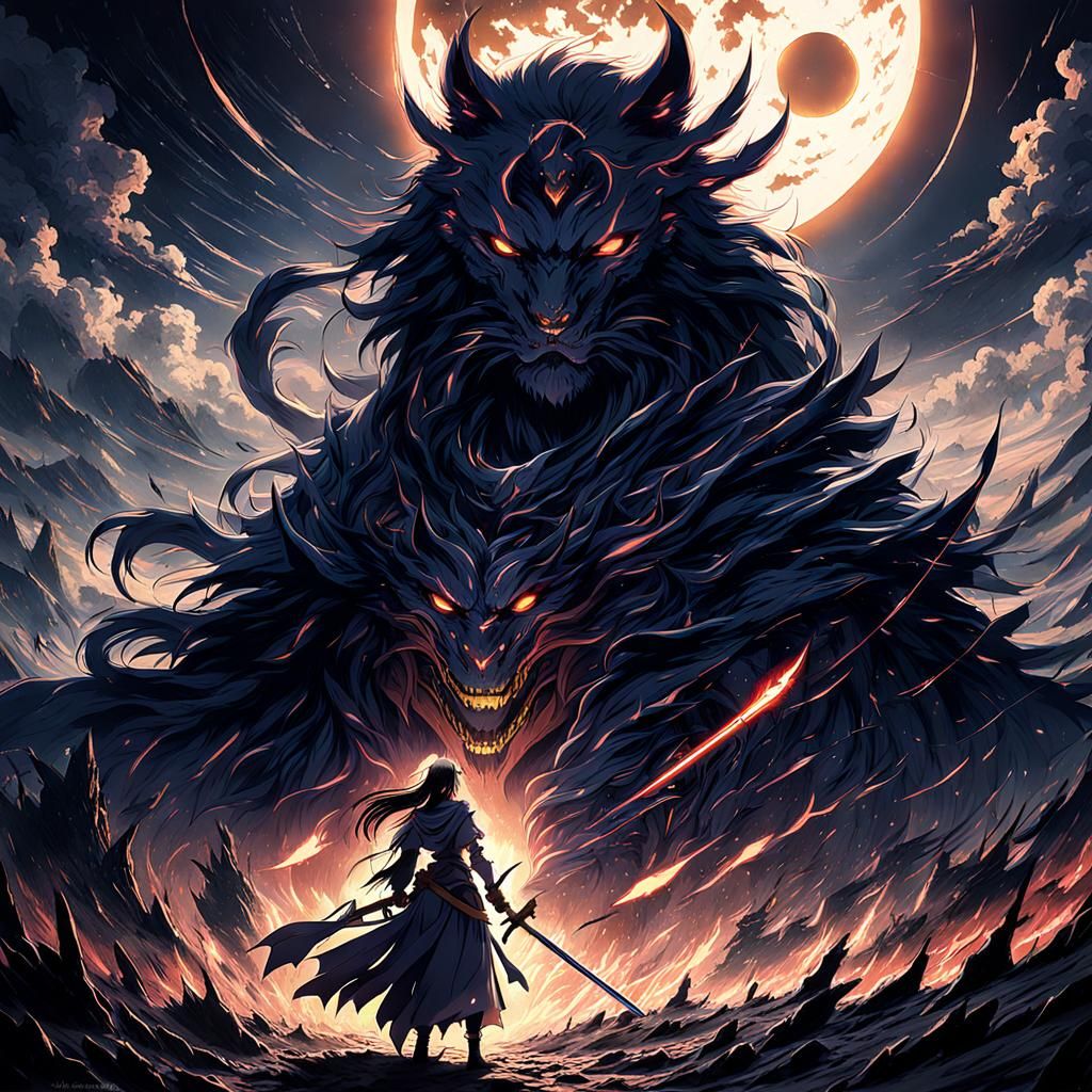 Anime Warrior Maiden Defends Gate During Eclipse