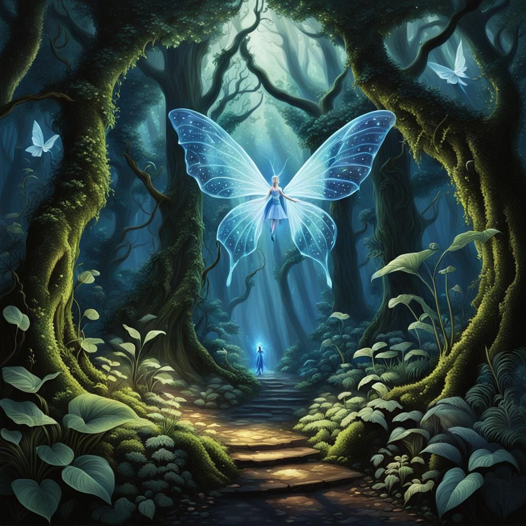 Enchanted Forest with Fairy in Detailed Matte Painting