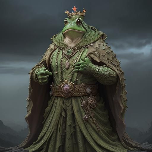 Frog Mutant King with Crown: Epic Digital Painting